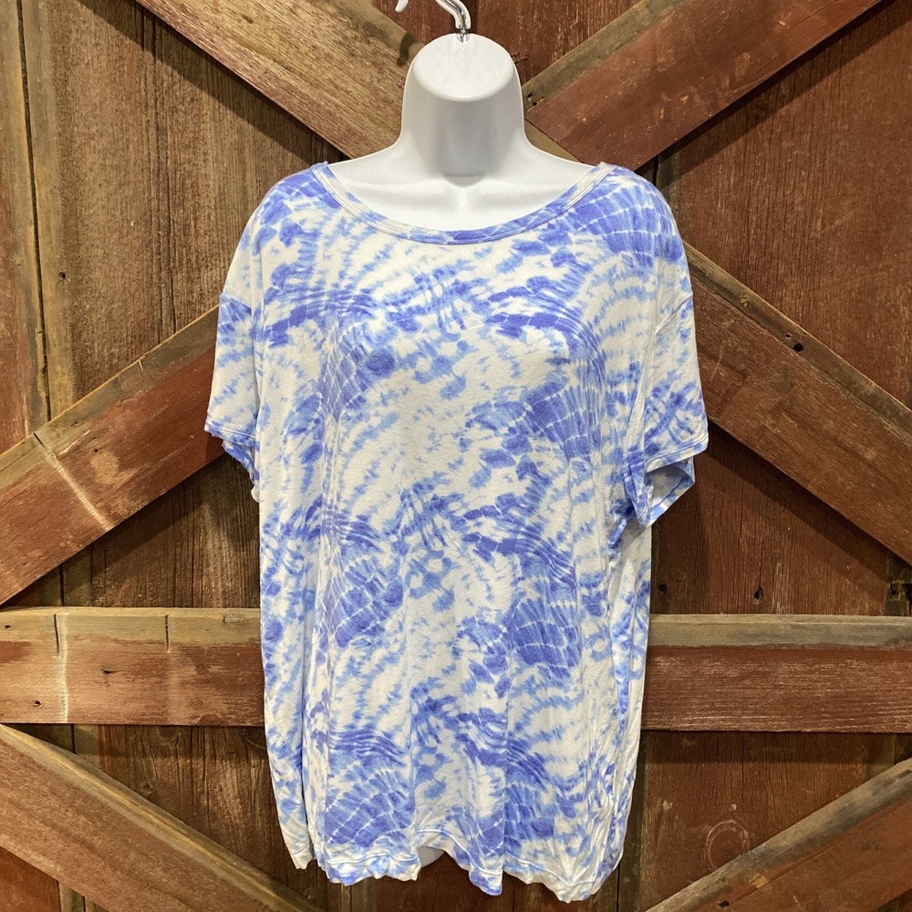 UGG Koolaburra Tie Dye Yoga Shirt Large Blue White Pullover Stretch Relaxed